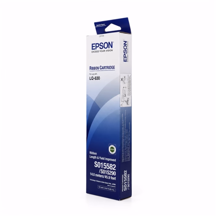 epson-s015582-ribbon-cartridge-black-4 กล่องตลับผ้าหมึก Epson S015582 มุมมองด้านข้าง แสดงภาพไดอะแกรมขั้นตอนการติดตั้งตลับผ้าหมึกลงในเครื่องพิมพ์
