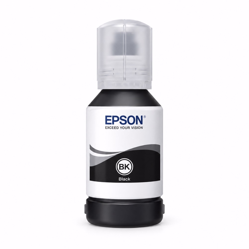 ขวดน้ำหมึกเติมสีดำ Epson 001 T03Y100 ขนาด 127 ml ฝาจุกใสระบบป้องกันการหกและป้ายฉลากระบุรหัส BK Black