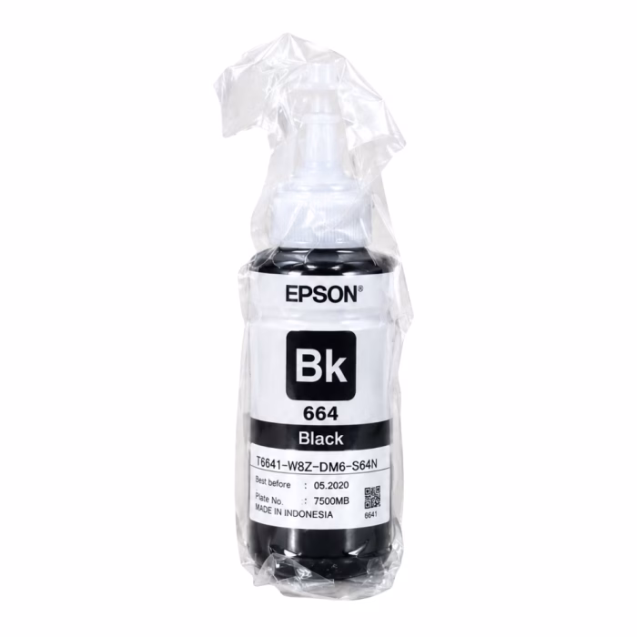 epson-t6641-ink-bottle-2 ขวดน้ำหมึกเติมแท้สีดำ Epson 664 T6641 ขนาด 70 ml ในซองพลาสติกซีลสุญญากาศ แสดงฉลาก Bk 664 Black