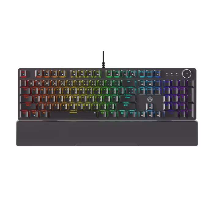 fantech-mk894-maxpowerii-black-2 คีย์บอร์ดเกมมิ่ง Fantech MK894 Maxpower II สีดำ มุมมองด้านบนตรง แสดงแป้นพิมพ์ไทย-อังกฤษ ไฟ RGB และที่รองข้อมือ