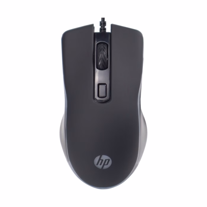 hp-m200-lite-mouse-black-2 เมาส์เกมมิ่งสีดำ HP M200 Lite มุมมองด้านบนตรง แสดงล้อเลื่อน Scroll Wheel ปุ่มปรับ DPI และโลโก้ HP