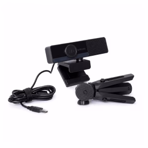 oker-hd928-full-hd-webcam-with-speaker-2 กล้องเว็บแคม OKER HD928 สีดำ แสดงฝาครอบเลนส์แม่เหล็ก ฐานหนีบหน้าจอ ขาตั้งสามขาพับได้ และสาย USB