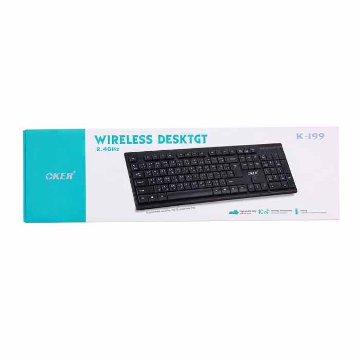 oker-k199-wireless-keyboard-black-3 กล่องบรรจุภัณฑ์คีย์บอร์ดไร้สาย OKER K-199 2.4GHz Wireless Keyboard โทนสีขาวตัดฟ้า