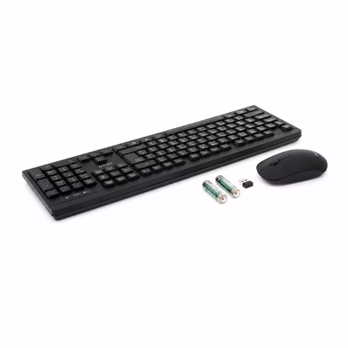 oker-k913-wireless-combo-black-2 ชุดคีย์บอร์ดและเมาส์ไร้สาย OKER K913 สีดำ มุมมองสามมิติเฉียง พร้อมถ่านแบตเตอรี่และตัวรับสัญญาณ USB Nano Receiver