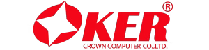 โลโก้แบรนด์ OKER สีแดง พร้อมสัญลักษณ์รูปดาวสีขาวในวงกลม และข้อความ CROWN COMPUTER CO., LTD.