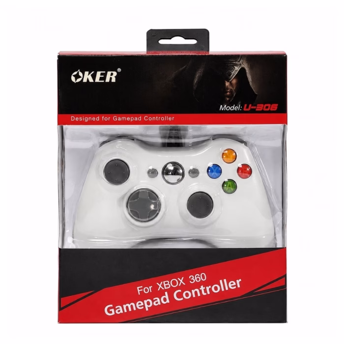 กล่องบรรจุภัณฑ์จอยเกมมิ่ง OKER U-306 For XBOX 360 Gamepad Controller โทนสีดำตัดแดง