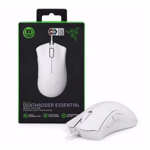เมาส์เกมมิ่ง Razer DeathAdder Essential สีขาว วางคู่กับกล่องบรรจุภัณฑ์ White Edition เซนเซอร์ 6400 DPI ประกันศูนย์ Synnex 2 ปี