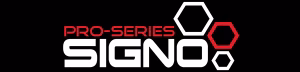 โลโก้ SIGNO Pro-Series ตัวอักษรสีขาวและแดง พร้อมสัญลักษณ์รูปหกเหลี่ยมสามขนาดบนพื้นหลังสีดำ