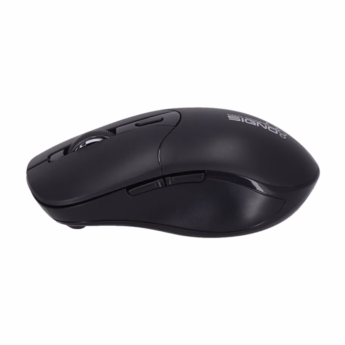 เมาส์ไร้สาย SIGNO WM-121 สีดำ มุมมองด้านข้าง แสดงส่วนเว้ารองรับนิ้วโป้ง Ergonomic และปุ่มลัดด้านข้าง Forward-Backward