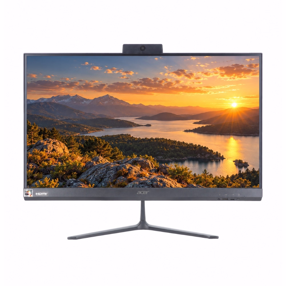 หน้าจอคอมพิวเตอร์ All-in-One Acer Aspire C24 ด้านหน้าตรง จอขอบบาง 23.8 นิ้ว Full HD พร้อมเว็บแคมและขาตั้งทรงกิ่งก้าน