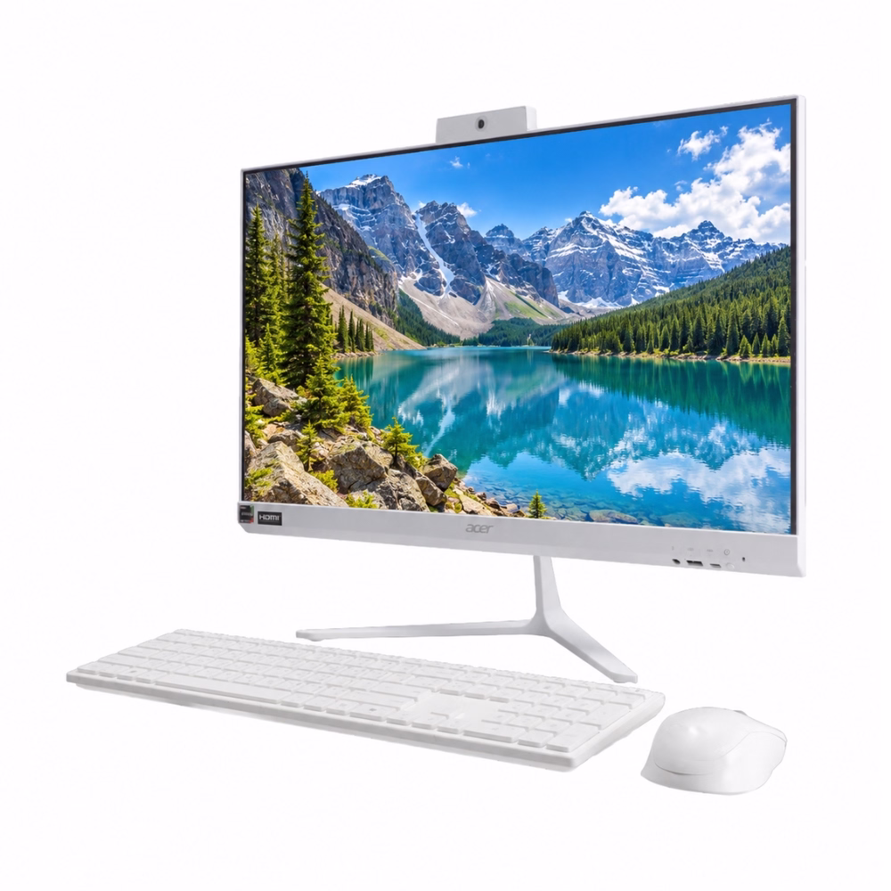 คอมพิวเตอร์ออลอินวันสีขาว Acer Aspire C24 รุ่น C24B-R5 พร้อมคีย์บอร์ดและเมาส์สีขาว จอ IPS Full HD ขอบบางพิเศษ