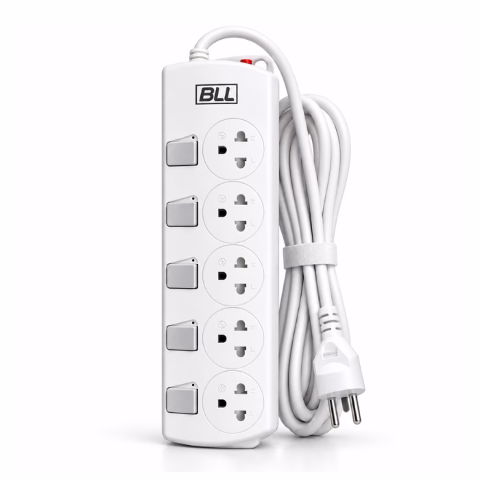 bll-b72-5way-3m-power-strip-5switches-3 รางปลั๊กพ่วง BLL B72 สีขาว 5 ช่อง 5 สวิตช์แยก สายไฟยาว 3 เมตร พร้อมหัวปลั๊ก 3 ขากลม ม้วนเก็บเรียบร้อย
