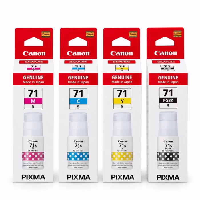 รวมชุดกล่องขวดน้ำหมึกเติม Canon ซีรีส์ GI-71S ครบ 4 สี M C Y PGBK สำหรับเครื่องพิมพ์ Canon PIXMA MegaTank