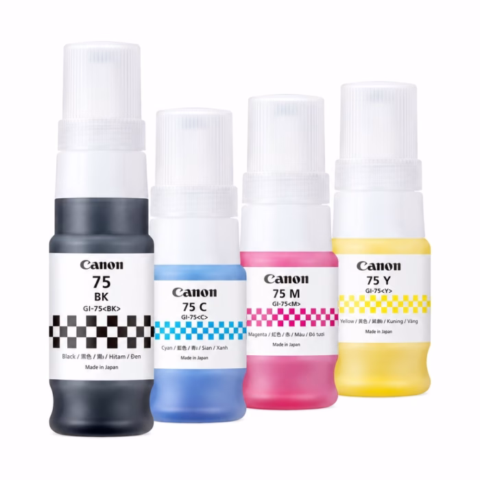canon-gi-75-black-ink-bottle-3 รวมชุดขวดน้ำหมึกเติม Canon ซีรีส์ GI-75 ครบ 4 สี BK C M Y สำหรับเครื่องพิมพ์ MAXIFY MegaTank