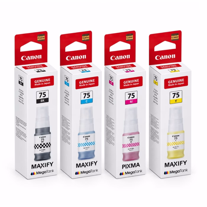 canon-gi-75-black-ink-bottle-4 รวมชุดกล่องขวดน้ำหมึกเติม Canon ซีรีส์ GI-75 ครบ 4 สี BK C M Y สำหรับเครื่องพิมพ์ MAXIFY และ PIXMA MegaTank