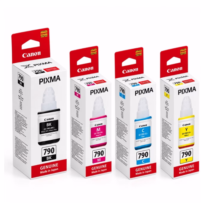 รวมชุดกล่องขวดน้ำหมึกเติม Canon ซีรีส์ GI-790 ครบ 4 สี BK M C Y สำหรับเครื่องพิมพ์ Canon PIXMA MegaTank G Series