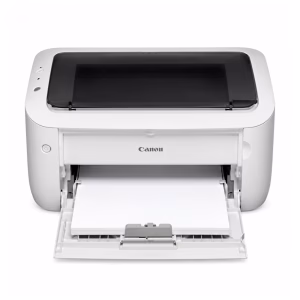 เครื่องพิมพ์เลเซอร์ขาวดำ Canon imageCLASS LBP6030 สีขาว ด้านหน้าตรง ถาดป้อนกระดาษด้านหน้าเปิดพร้อมใส่กระดาษ A4
