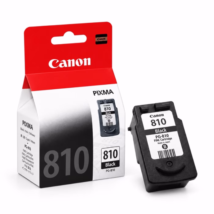 canon-pg-810-black-ink-cartridge-1 ตลับหมึกอิงค์เจ็ทสีดำ Canon PG-810 วางคู่กับกล่องบรรจุภัณฑ์ สำหรับเครื่องพิมพ์ Canon PIXMA iP2770 MP287 MP258