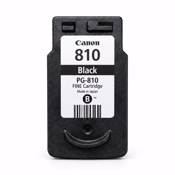 canon-pg-810-black-ink-cartridge-2 ตลับหมึกสีดำ Canon PG-810 FINE Cartridge Made in Japan มุมมองด้านหน้าตรง แสดงฉลากและบาร์โค้ด