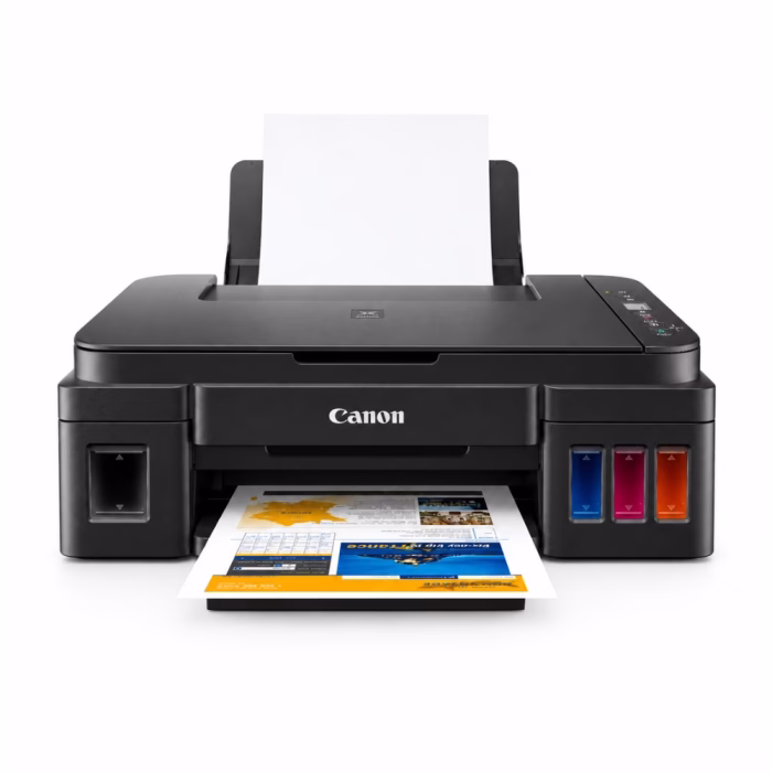 canon-pixma-g2010-aio-printer-1 เครื่องพิมพ์มัลติฟังก์ชันอิงค์เจ็ท Canon PIXMA G2010 แท็งก์แท้ในตัวเครื่อง กำลังพิมพ์เอกสารสี มุมมองด้านหน้าตรง