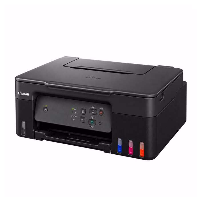 canon-pixma-g2730-aio-ink-tank-printer-2 เครื่องพิมพ์แท็งก์แท้ Canon PIXMA G2730 สีดำ มุมมองสามมิติเฉียง ดีไซน์กะทัดรัด แผงควบคุมปุ่มกด และช่องมองระดับน้ำหมึก