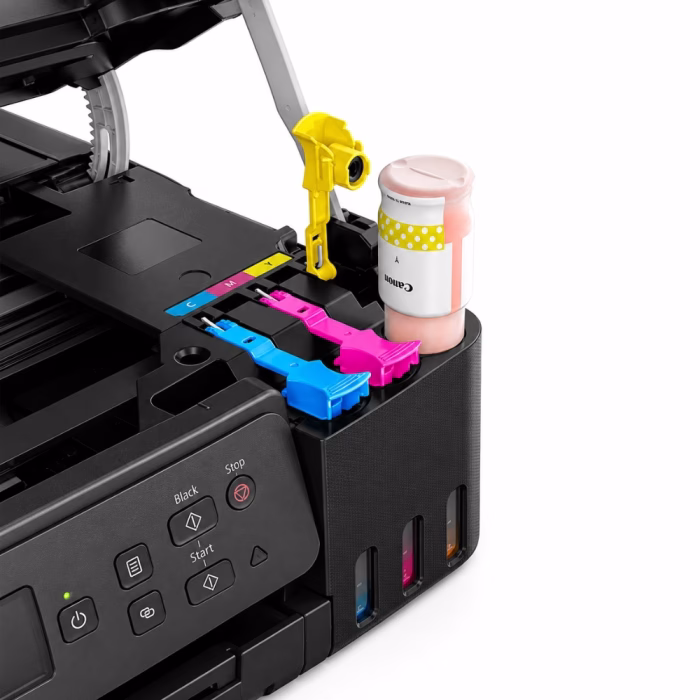 canon-pixma-g2730-aio-ink-tank-printer-3 การเติมน้ำหมึกแท้ลงในช่องแท็งก์เครื่องพิมพ์ Canon PIXMA G2730 ด้วยระบบขวดหมึกเฉพาะสี ป้องกันการเติมหมึกผิดช่อง