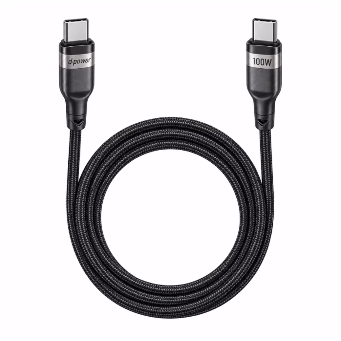 สายชาร์จ D-POWER CB-S03 Type-C to Type-C 100W สายถักไนลอนสีดำ โชว์หัวชาร์จโลหะสกรีน d-power และ 100W
