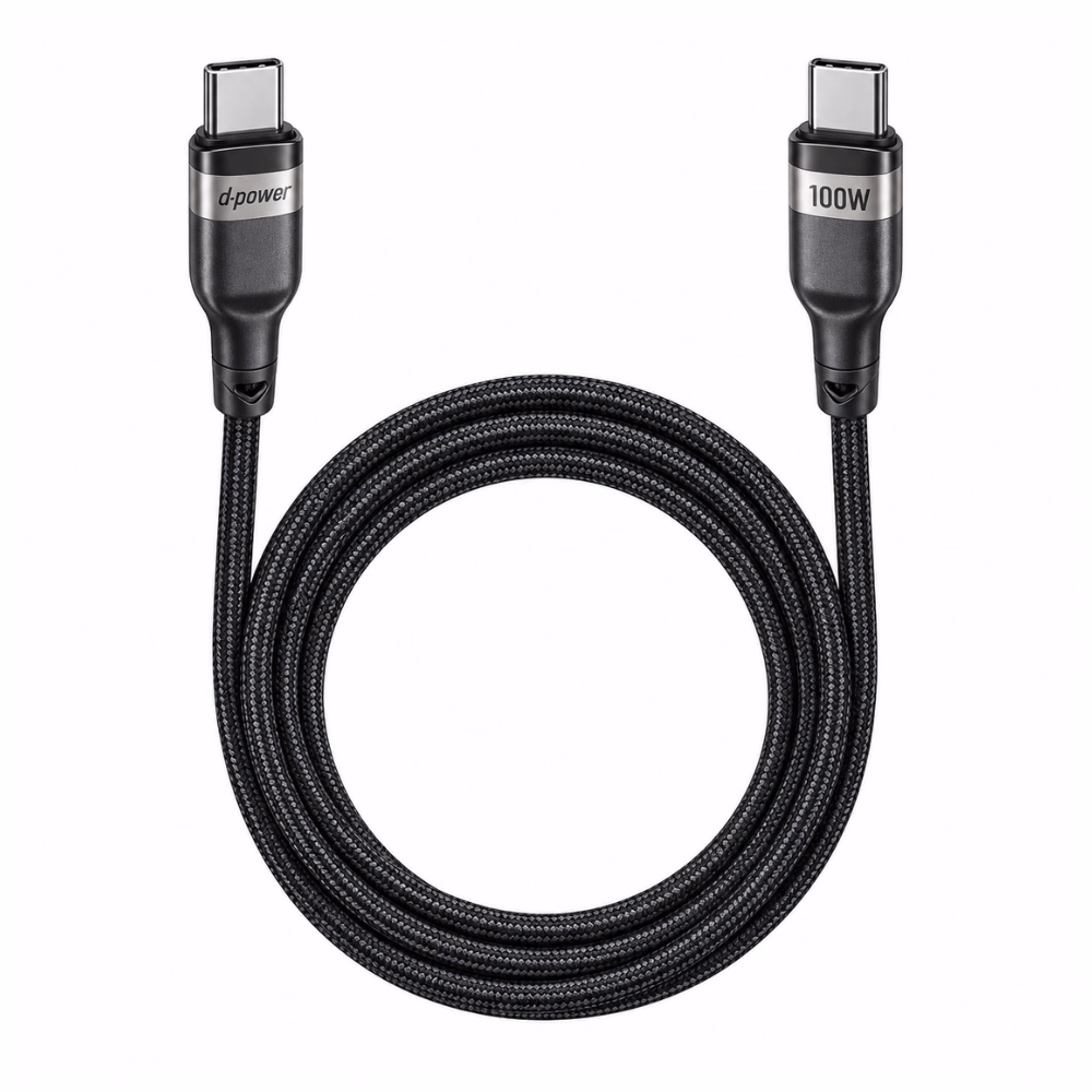 สายชาร์จ D-POWER CB-S03 Type-C to Type-C 100W สายถักไนลอนสีดำ โชว์หัวชาร์จโลหะสกรีน d-power และ 100W