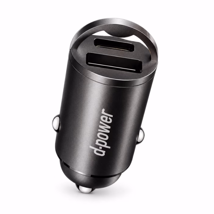 d-power-qc45-30w-car-charger-3 หัวชาร์จในรถยนต์ D-power QC45 บอดี้โลหะสีเทาดำ โชว์ 2 พอร์ต USB-A และ Type-C พร้อมห่วงดึง Pull Ring