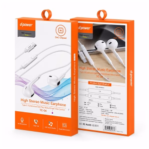d-power-tc-04-type-c-small-talk-1 กล่องบรรจุภัณฑ์หูฟังสมอลทอล์ค D-power รุ่น TC-04 พอร์ต Type-C ด้านหน้าและด้านหลัง แสดงสเปกชิป DAC และสายยาว 1.2 เมตร