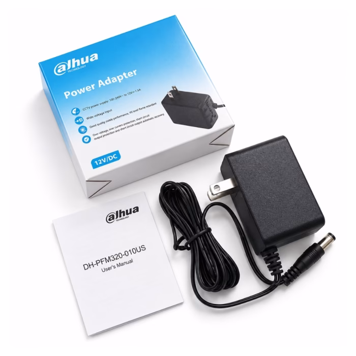 dahua-dh-pfm320-010us-12v-1a-power-adapter-1 อะแดปเตอร์จ่ายไฟกล้องวงจรปิด Dahua DH-PFM320-010US 12V 1A พร้อมคู่มือการใช้งานและกล่องบรรจุภัณฑ์