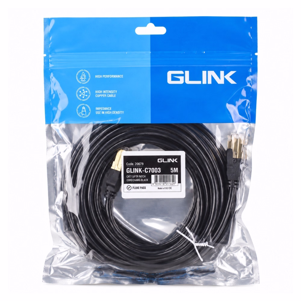 glink-cat7-ethernet-5mcable-1 สายแลน CAT7 GLINK รุ่น C7003 ยาว 5 เมตร สีดำ เข้าหัวสำเร็จรูป ในซองซิปล็อก Fluke Pass ร้านเควีซี คอมพิวเตอร์