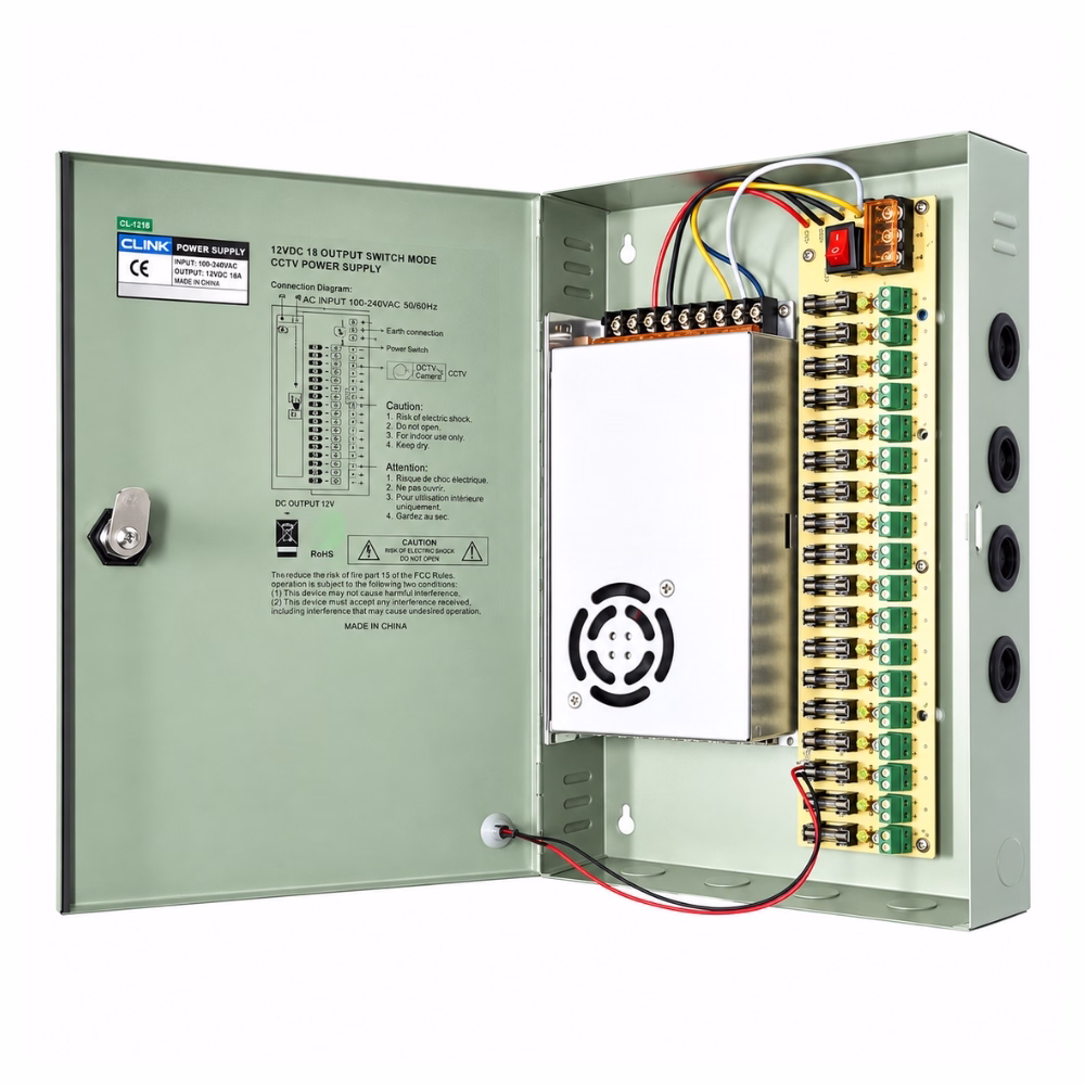 ตู้จ่ายไฟกล้องวงจรปิด GLINK รุ่น GIPS-006 ขนาด 12V 20A 18 ช่อง เปิดฝาหน้าโชว์พาวเวอร์ซัพพลาย พัดลมระบายอากาศ และแผงฟิวส์ ร้านเควีซี คอมพิวเตอร์
