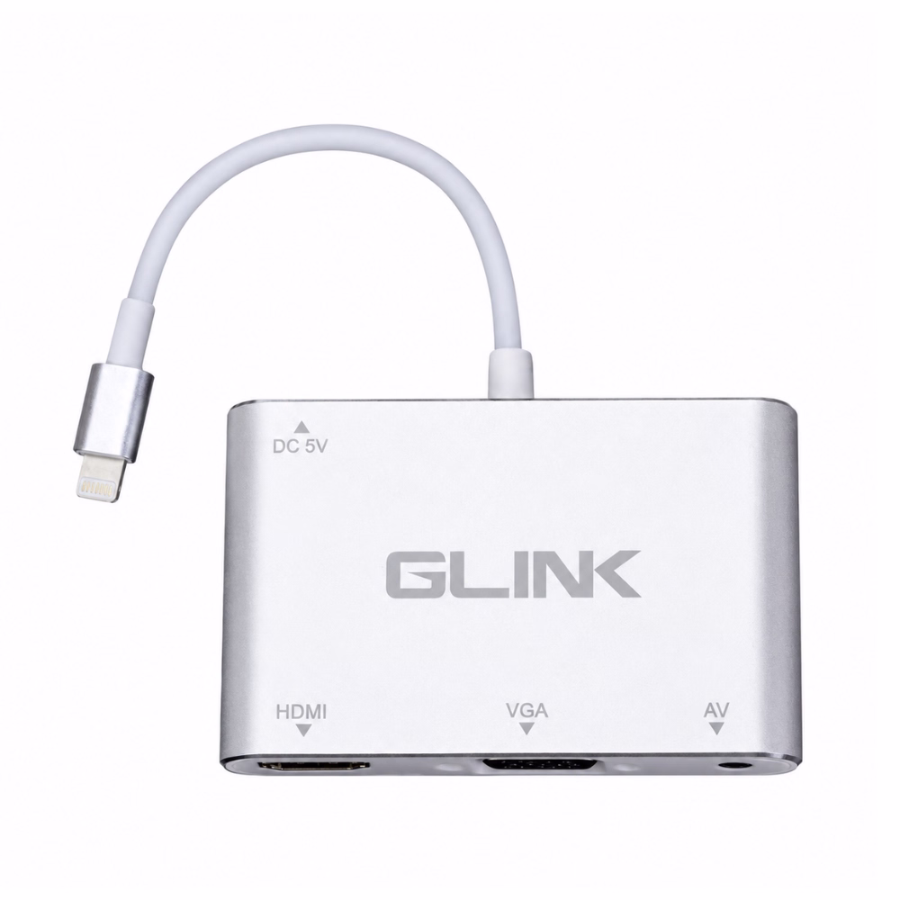อะแดปเตอร์ GLINK GL-010 ตัวแปลงสัญญาณ Lightning to HDMI VGA และ Audio แสดงพอร์ตเชื่อมต่อครบชุด