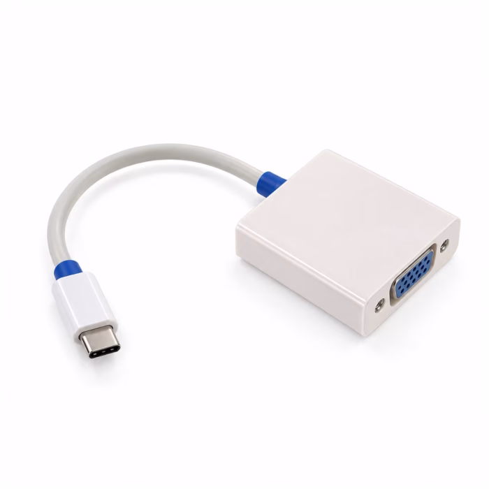 glink-gl007b-usbc-to-vga-3 ตัวแปลง USB Type-C เป็น VGA GLINK รุ่น GL-007B ด้านหลังพื้นผิวสีขาวเรียบเนียน พร้อมพอร์ต VGA ตัวเมีย ร้านเควีซี คอมพิวเตอร์