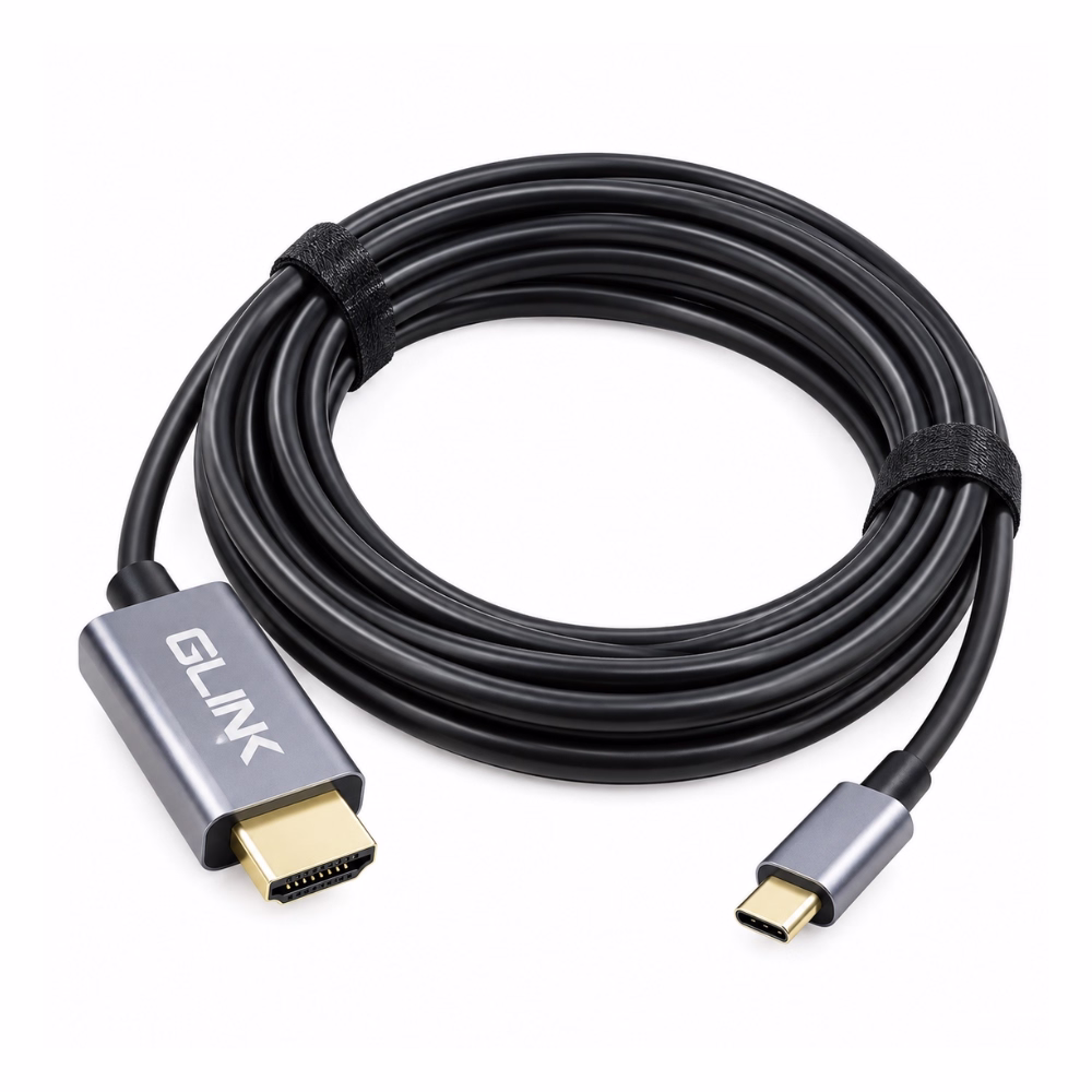 สายแปลง USB-C to HDMI GLINK GL055 ยาว 2 เมตร ม้วนทรงกลม โชว์หัวต่อเคสอะลูมิเนียมสลัก GLINK และขั้วต่อชุบทอง 24K ร้านเควีซี คอมพิวเตอร์