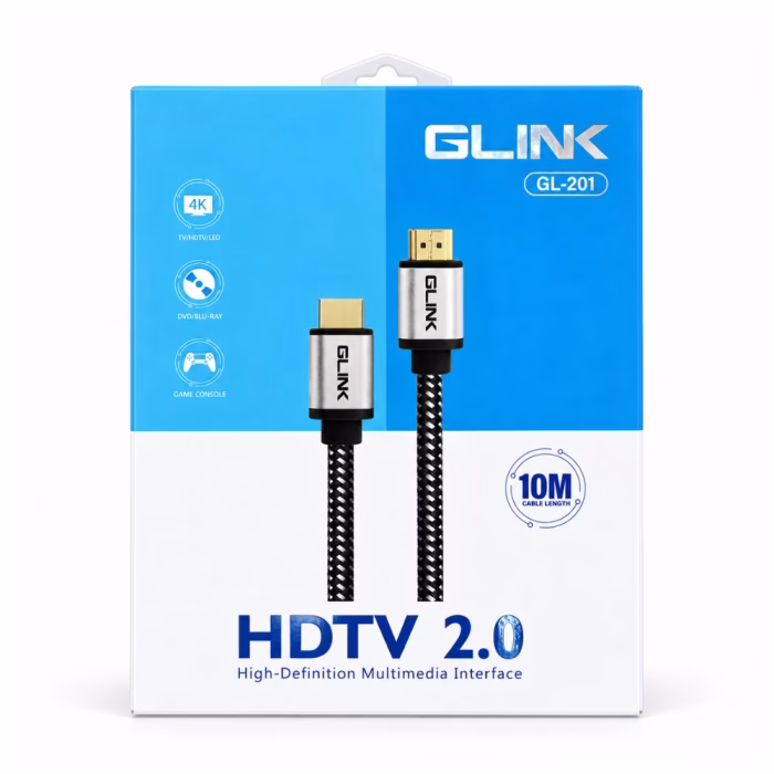 glink-gl201-10m-braided-hdmicable-3 กล่องบรรจุภัณฑ์สาย HDMI แบบถัก GLINK รุ่น GL-201 ยาว 10 เมตร แสดงสเปก HDTV 2.0 รองรับ 4K Blu-ray และ Game Console