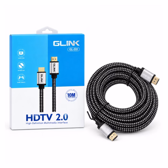 glink-gl201-10m-braided-hdmicable-4 สาย HDMI แบบถัก GLINK รุ่น GL201 ยาว 10 เมตร มาตรฐาน HDTV 2.0 รองรับ 4K วางคู่กับกล่องบรรจุภัณฑ์ ร้านเควีซี คอมพิวเตอร์