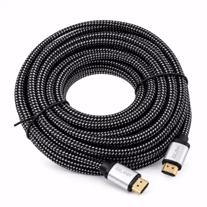 สาย HDMI แบบถัก GLINK GL201 ยาว 15 เมตร ม้วนทรงกลม โชว์หัวต่อเคสโลหะสกรีน GLINK ขั้วต่อชุบทองคำ ร้านเควีซี คอมพิวเตอร์