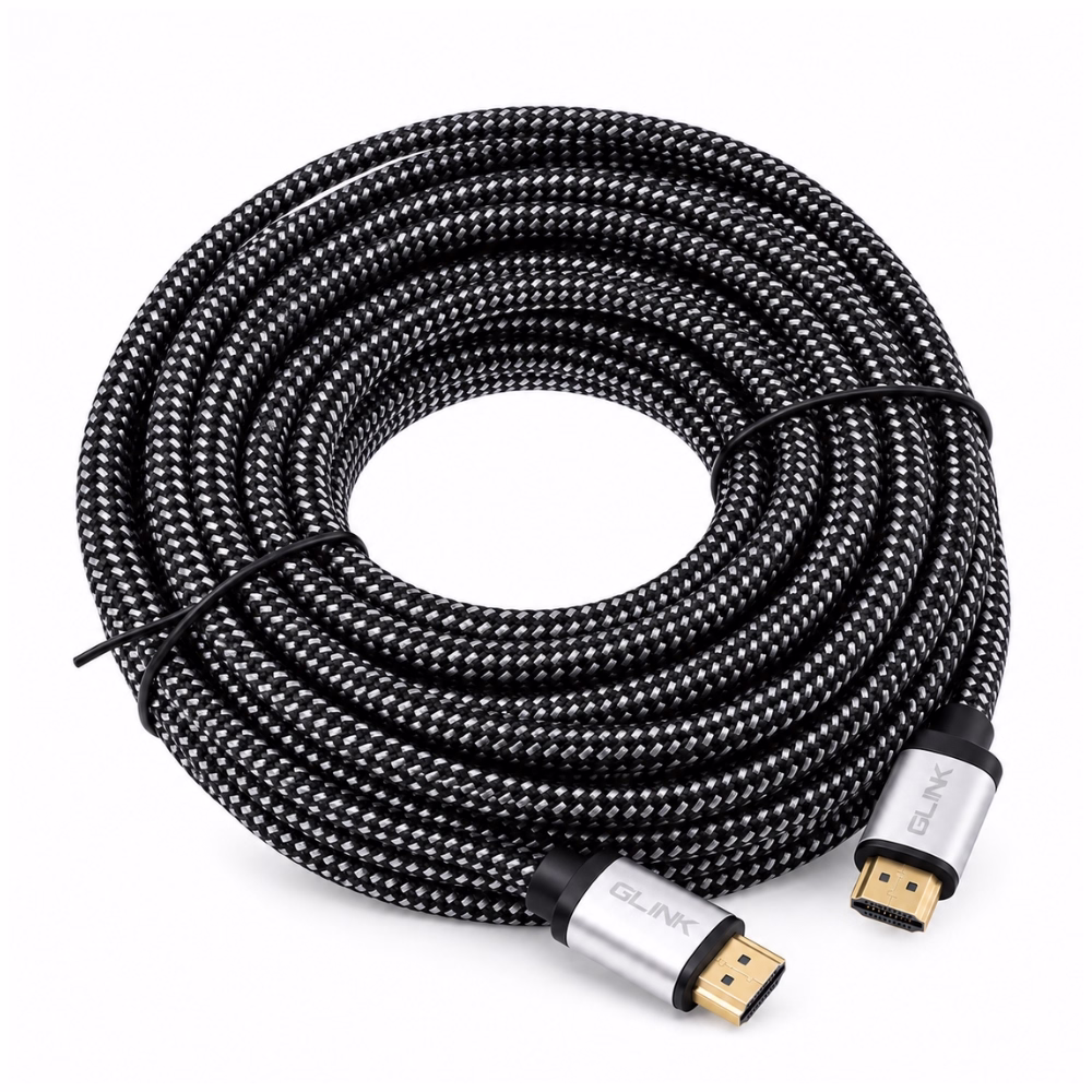 สาย HDMI แบบถัก GLINK GL201 ยาว 15 เมตร ม้วนทรงกลม โชว์หัวต่อเคสโลหะสกรีน GLINK ขั้วต่อชุบทองคำ ร้านเควีซี คอมพิวเตอร์