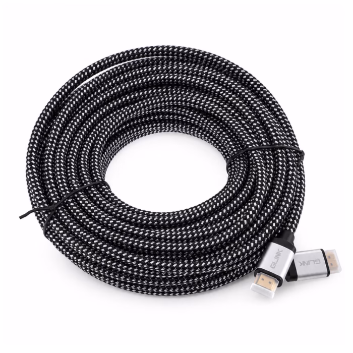 สาย HDMI แบบถัก GLINK GL201 ยาว 20 เมตร ม้วนทรงกลม โชว์หัวต่อเคสโลหะสกรีน GLINK พร้อมฝาครอบกันฝุ่น ร้านเควีซี คอมพิวเตอร์