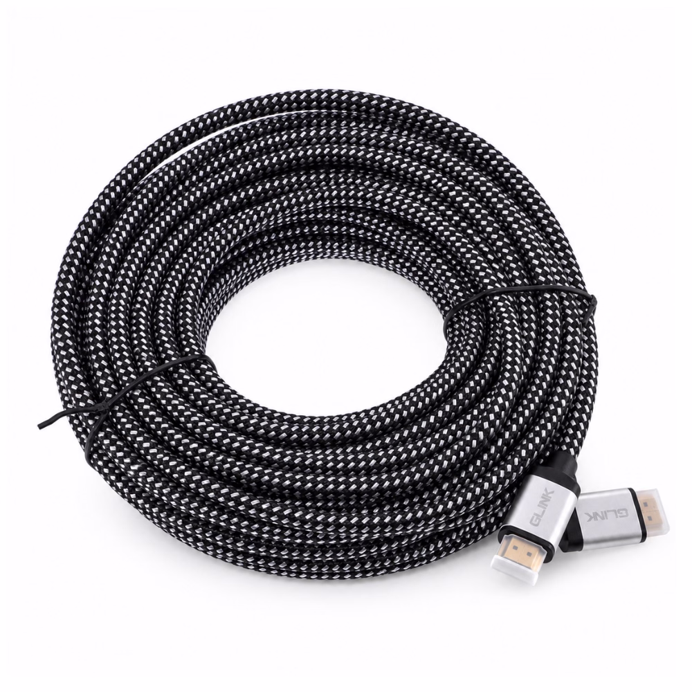 สาย HDMI แบบถัก GLINK GL201 ยาว 20 เมตร ม้วนทรงกลม โชว์หัวต่อเคสโลหะสกรีน GLINK พร้อมฝาครอบกันฝุ่น ร้านเควีซี คอมพิวเตอร์