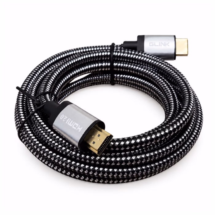 สาย HDMI แบบถัก GLINK GL201 ยาว 3 เมตร ม้วนทรงกลม โชว์หัวต่อเคสโลหะสกรีน HDMI 2.0 และ GLINK ขั้วต่อชุบทองคำ ร้านเควีซี คอมพิวเตอร์