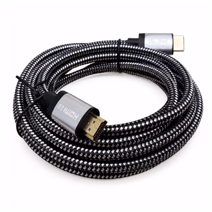 สาย HDMI แบบถัก GLINK GL201 ยาว 5 เมตร ม้วนทรงกลม โชว์หัวต่อเคสโลหะสกรีน HDMI 2.0 และ GLINK ขั้วต่อชุบทองคำ ร้านเควีซี คอมพิวเตอร์