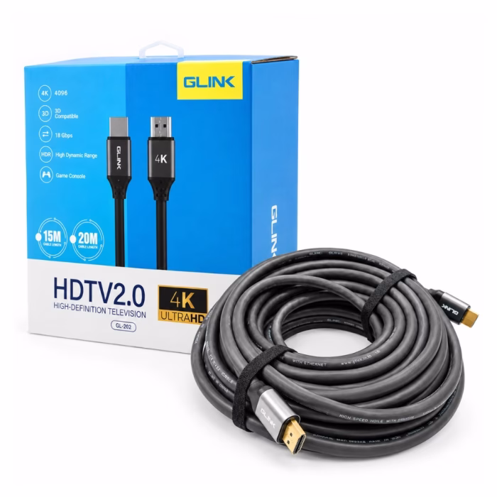 glink-gl202-20m-pvc-hdmicable-1 สาย HDMI หุ้ม PVC GLINK รุ่น GL202 ยาว 20 เมตร มาตรฐาน HDTV 2.0 รองรับ 4K Ultra HD วางคู่กับกล่องบรรจุภัณฑ์ ร้านเควีซี คอมพิวเตอร์