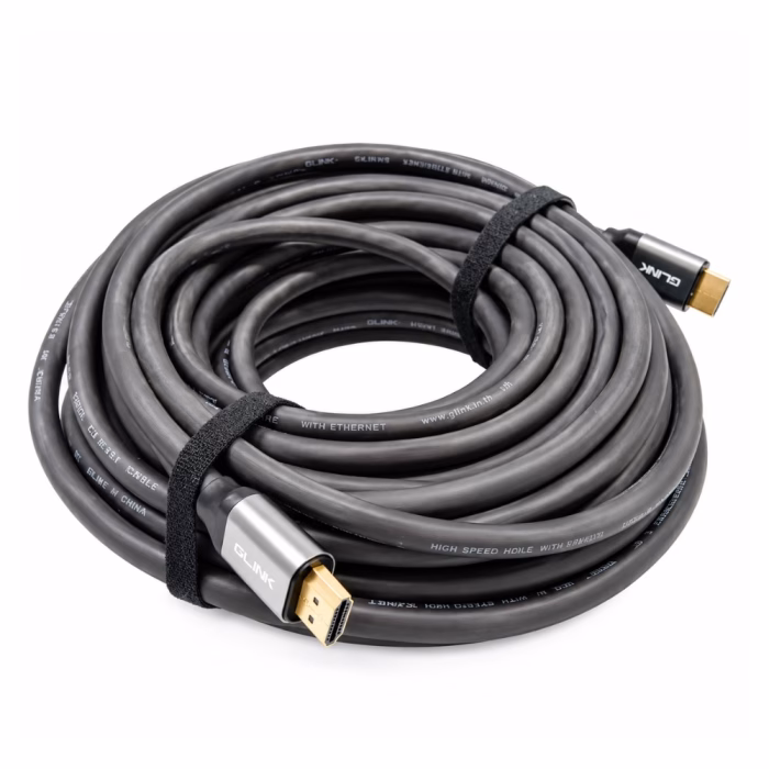 glink-gl202-20m-pvc-hdmicable-2 สาย HDMI หุ้ม PVC GLINK GL202 ยาว 20 เมตร ม้วนทรงกลมรัดสายตีนตุ๊กแก โชว์หัวต่อชุบทองคำและฉนวน PVC หนาทนทาน ร้านเควีซี คอมพิวเตอร์