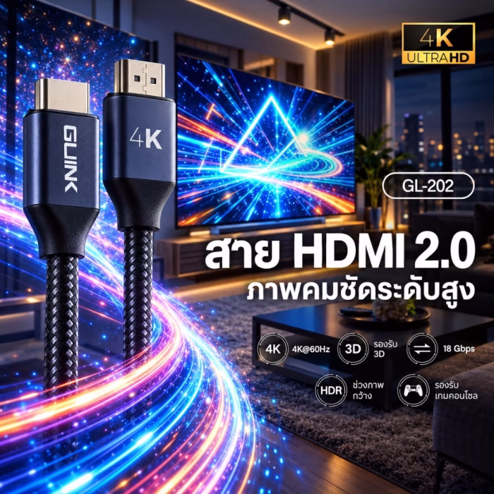 glink-gl202-20m-pvc-hdmicable-4 กราฟิกฟังก์ชันสาย HDMI 2.0 GLINK รุ่น GL202 ภาพคมชัดระดับสูง 4K Ultra HD 60Hz รองรับ 3D แบนด์วิธ 18 Gbps และ HDR