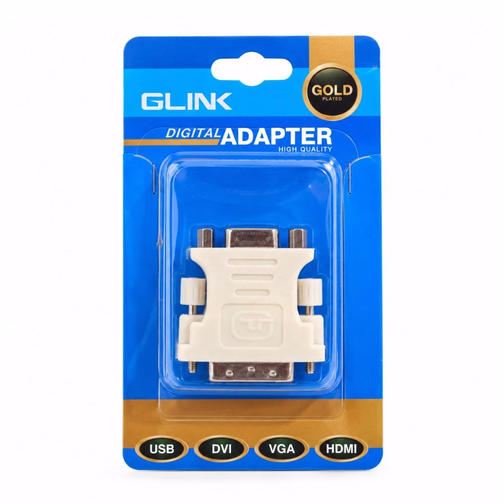 หัวแปลง DVI 24+1 เป็น VGA GLINK รุ่น GL2268 ในแผงแพ็กเกจบลิสเตอร์การ์ด Gold Plated Digital Adapter ร้านเควีซี คอมพิวเตอร์
