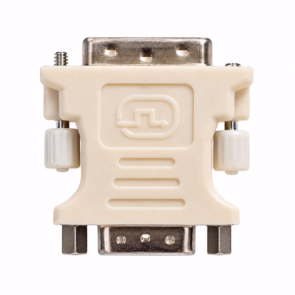 หัวแปลง DVI 24+1 เป็น VGA GLINK GL2268 ด้านบนตรง สีขาวครีม โชว์ร่องจับกันลื่น น็อตมือหมุน และขั้วต่อโลหะทั้งสองฝั่ง ร้านเควีซี คอมพิวเตอร์