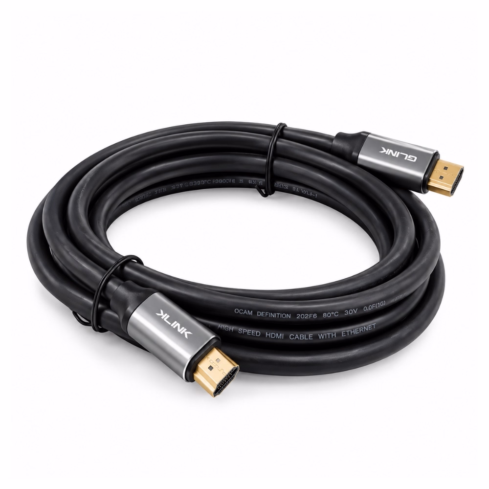 สาย HDMI 2.1 GLINK GL402 ยาว 2 เมตร ม้วนทรงกลม โชว์หัวต่อเคสโลหะสกรีน GLINK ขั้วต่อชุบทองคำ ร้านเควีซี คอมพิวเตอร์